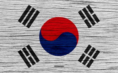 Flag of South Korea, 4k, Asia, wooden texture, South Korean flag, national symbols, South Korea flag, art, South Korea