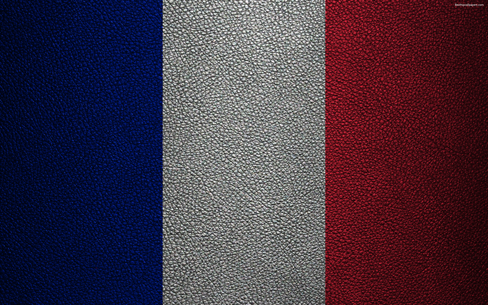 Bandera de Francia, 4k, textura de cuero, de bandera francesa, Europa, banderas de Europa, Francia
