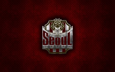 FC Seoul, South Korean football club, red metal texture, metal logo, emblem, Seoul, South Korea, K League 1, creative art, football