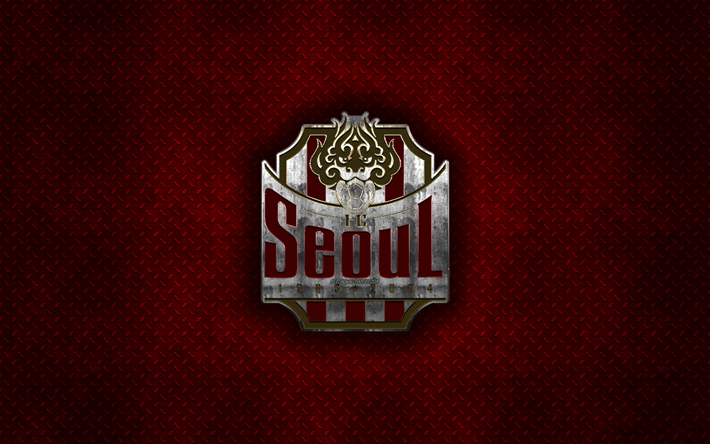 FC Seoul, corea del Sud football club, rosso, struttura del metallo, logo in metallo, emblema, Seoul, Corea del Sud, K League 1, creativo, arte, calcio