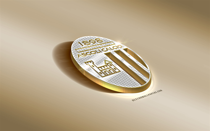 Ascoli Calcio 1898 FC, Italian football club, golden silver logo, Ascoli Piceno, Italy, Serie B, 3d golden emblem, creative 3d art, football
