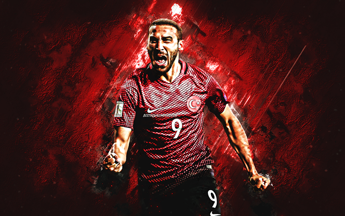 Cenk Tosun, pedra vermelha, Turquia Equipe Nacional, futebol, Tosun, grunge, obras de arte, Futebol turco equipe