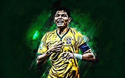 Thiago Silva, pietra verde, Squadra Nazionale del Brasile, calcio, Thiago Emiliano da Silva, grunge, squadra di calcio Brasiliana
