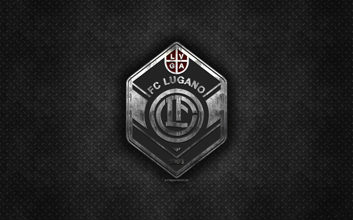 Lugano FC, Sveitsin football club, musta metalli tekstuuri, metalli-logo, tunnus, Lugano, Sveitsi, Sveitsin Super League, creative art, jalkapallo
