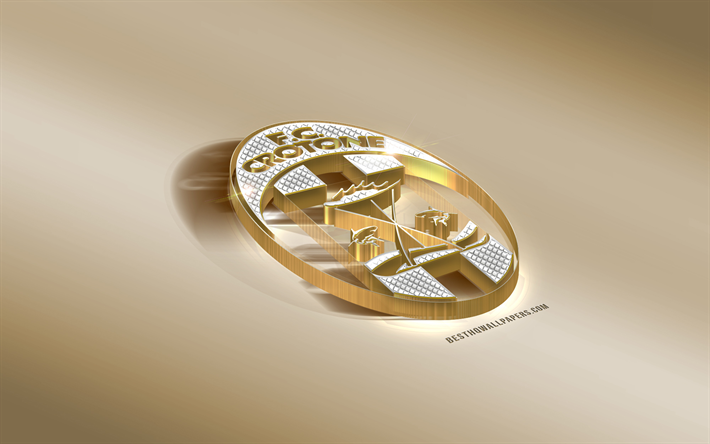 FC Crotone, Italian football club, golden silver logo, Crotone, Italy, Serie B, 3d golden emblem, creative 3d art, football