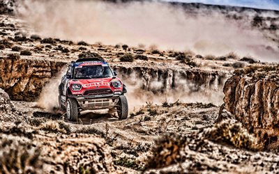 Nasser Al-Attiyah, Matthieu Baumel, HDR, rally raid, 2019 coches, Rally Dakar, el MINI John Cooper Works Buggy, X-raid MINI John Cooper Works Equipo, Dakar 2019