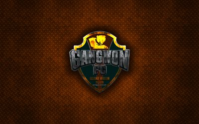 Gangwon FC, South Korean football club, orange metal texture, metal logo, emblem, Gangwon, South Korea, K League 1, creative art, football
