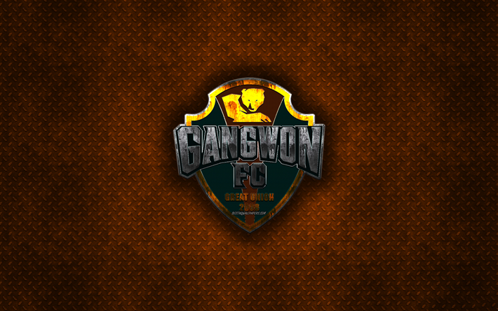 Gangwon FC, corea del Sud football club, arancione, struttura del metallo, logo in metallo, emblema, Gangwon, Corea del Sud, K League 1, creativo, arte, calcio