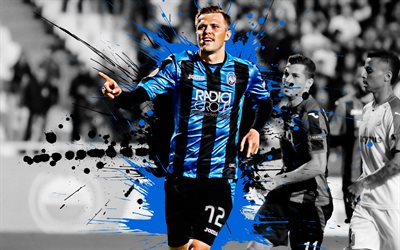 Josip Ilicic, 4k, Slovenian football player, Atalanta, midfielder, blue-black paint splashes, creative art, Serie A, Italy, football, grunge, Atalanta BC