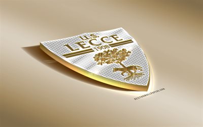 US Lecce, Italian football club, golden silver logo, Lecce, Italy, Serie B, 3d golden emblem, creative 3d art, football