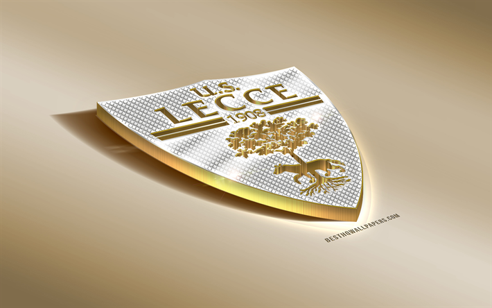 US Lecce, Italiensk fotboll club, golden silver logotyp, Lecce, Italien, Serie B, 3d gyllene emblem, kreativa 3d-konst, fotboll