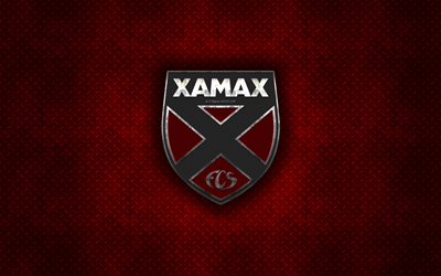 Neuchatel Xamax FCS, Swiss football club, red metal texture, metal logo, emblem, Neuchatel, Switzerland, Swiss Super League, creative art, football