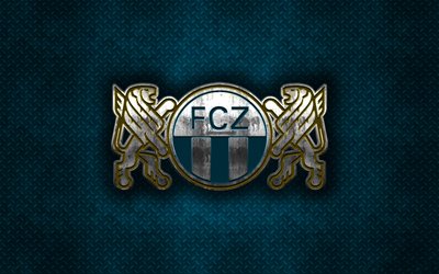 FC-Z&#252;rich, Sveitsin football club, sininen metalli tekstuuri, metalli-logo, tunnus, Z&#252;rich, Sveitsi, Sveitsin Super League, creative art, jalkapallo