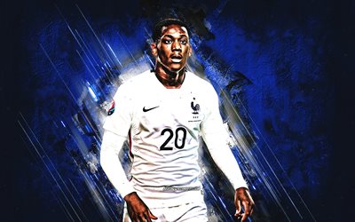 Anthony Martial, France national football team, striker, portrait, blue stone, famous footballers, football, french footballers, grunge, France, Martial