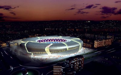 Nuovo Valencia Stadio, la notte, il calcio, il progetto in 3D, stadio di calcio, Nuova arena di Valencia, in Spagna, Valencia CF