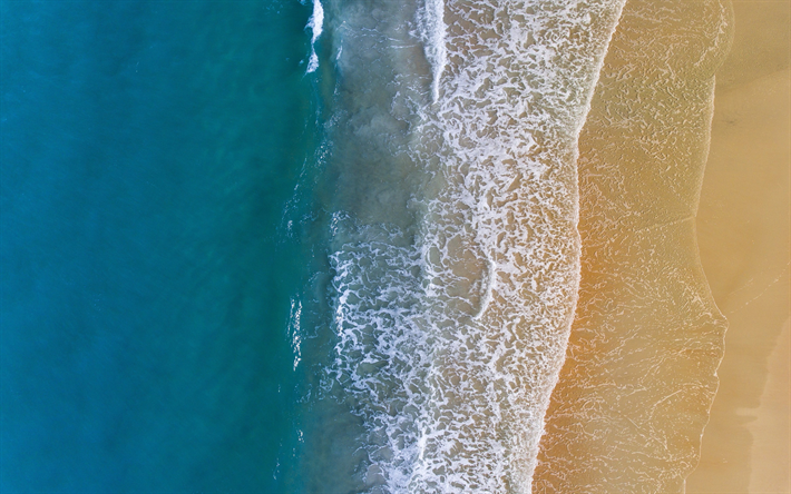 ocean, vista aero, costa, vista dall&#39;alto, onde, spiaggia, sabbia