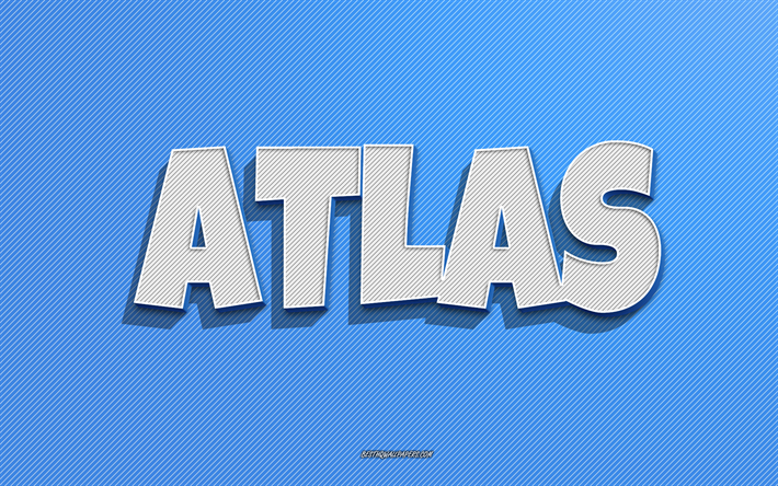 Atlas, blue lines background, wallpapers with names, Atlas name, male names, Atlas greeting card, line art, picture with Atlas name