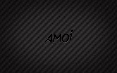 Amoi karbon logosu, 4k, grunge sanat, karbon arka plan, yaratıcı, Amoi siyah logo, markalar, Amoi logosu, Amoi