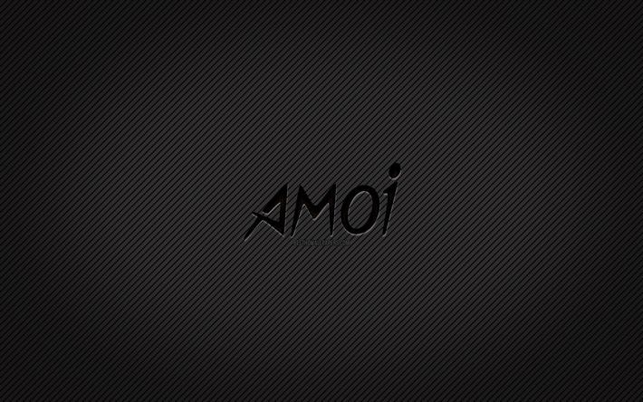 Logo Amoi in carbonio, 4k, arte grunge, sfondo in carbonio, creativo, logo nero Amoi, marchi, logo Amoi, Amoi