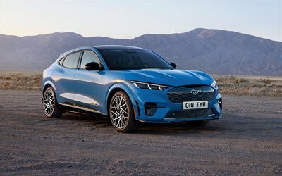 2022年, フォード マスタング マッハ-E GT, 正面, 外側, 電気クロスオーバー, 新しい青いマスタングマッハ-E, キッズ電気自動車, アメリカの車, フォード