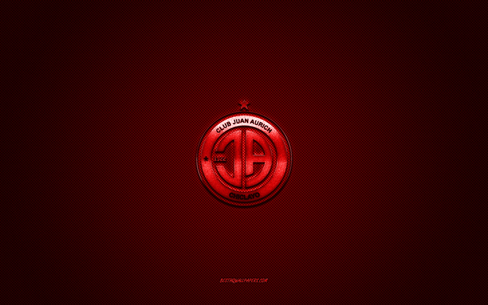 Juan Aurich, Perun jalkapalloseura, punainen logo, punainen hiilikuitutausta, Liga 1, jalkapallo, Perun Primera-divisioona, Chiclayo, Peru, Juan Aurich -logo