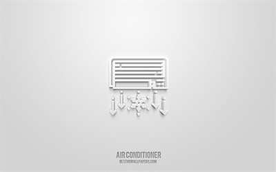 Air conditioner 3d icon, white background, 3d symbols, Air conditioner, hotel icons, 3d icons, Air conditionersign, hotel 3d icons