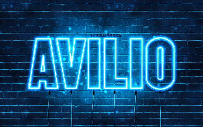 Avilio, 4k, tapeter med namn, Avilio namn, bl&#229; neonljus, Avilio Birthday, Grattis p&#229; f&#246;delsedagen Avilio, popul&#228;ra italienska mansnamn, bild med Avilio namn