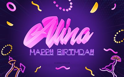 お誕生日おめでとうアリナ, 4k, 紫のパーティーの背景, アリーナ, クリエイティブアート, アリナお誕生日おめでとう, アリーナ名, アリナの誕生日, 誕生日パーティーの背景