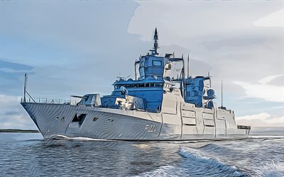 ザクセン・アンハルト, F224, 4k, ドイツのフリゲート艦, ベクトルアート, ザクセンアンハルト州の図面, クリエイティブアート, ベクトル描画, 抽象船, 図面を発送, ドイツ海軍