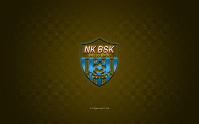 NK BSK Bijelo Brdo, squadra di calcio croata, logo blu, sfondo giallo in fibra di carbonio, Druga HNL, calcio, Bijelo Brdo, Croazia, logo NK BSK Bijelo Brdo
