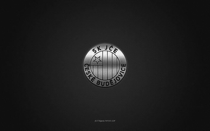SK Dynamo Ceske Budejovice, club de football tch&#232;que, logo gris, fond gris en fibre de carbone, Premi&#232;re Ligue tch&#232;que, football, Ceske Budejovice, R&#233;publique tch&#232;que, logo SK Dynamo Ceske Budejovice