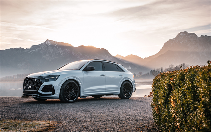 Audi RS Q8, 2022, front view, exterior, new white Q8, Q8 tuning, German cars, Audi