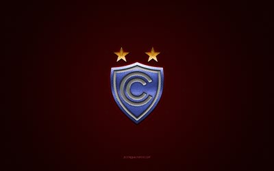Cienciano, club de football p&#233;ruvien, logo bleu, fond rouge en fibre de carbone, Liga 1, football, Primera Division p&#233;ruvienne, Cusco, P&#233;rou, logo Cienciano