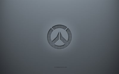 Logo Overwatch, sfondo creativo grigio, emblema Overwatch, texture carta grigia, Overwatch, sfondo grigio, logo Overwatch 3d