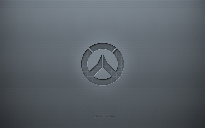 Overwatch logo, gray creative background, Overwatch emblem, gray paper texture, Overwatch, gray background, Overwatch 3d logo