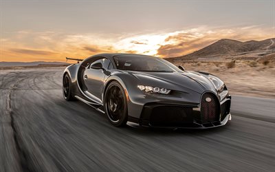 2022, Bugatti Chiron Pur Sport, 4k, front view, exterior, black hypercar, new black Chiron, luxury cars, sports cars, Bugatti