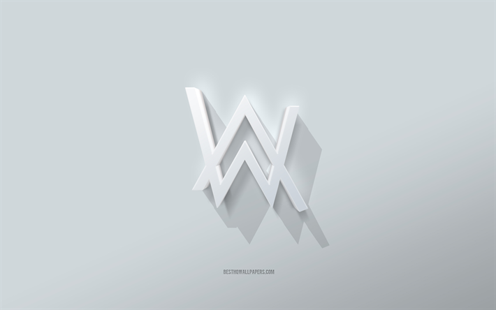Logo di Alan Walker, sfondo bianco, logo 3d di Alan Walker, arte 3d, Alan Walker, emblema di Alan Walker 3d