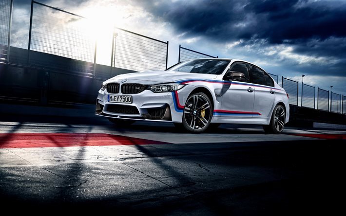 BMW 3, 2016, BMW F80, New BMW, white m3, racing track