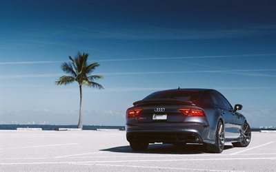 Audi RS7 Sportback, parking, beach, gray rs7, supercars, Audi