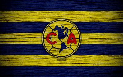 Club America FC, 4k, Liga MX, football, Primera Division, soccer, Mexico, Club America, wooden texture, football club, FC Club America