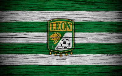 Club Leon FC, 4k, Lig MX, futbol, Lig, Meksika, Club Leon, ahşap doku, Futbol Kul&#252;b&#252;, FC Club Leon
