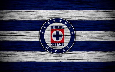 Cruz Azul FC, 4k, Liga MX, football, Primera Division, soccer, Mexico, Cruz Azul, wooden texture, football club, FC Cruz Azul