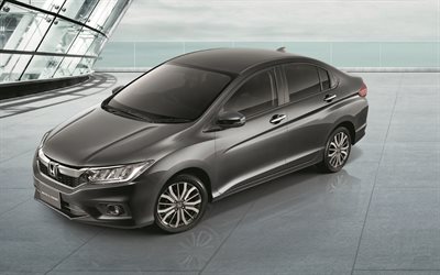 Honda Ballade, 2018, subcompact, 4k, sedan, Japanese cars, new gray Ballade, Honda