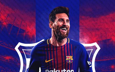 Lionel Messi, Argentinian football player, Barcelona FC, portrait, smile, football star, Catalonia, Spain, art, La Liga