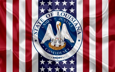 Louisiane, &#233;tats-unis, 4k, d&#39;&#233;tat Am&#233;ricain, le Sceau de la Louisiane, soie, texture, de l&#39;embl&#232;me, les &#233;tats sceau du drapeau Am&#233;ricain
