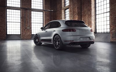 Porsche Macan Turbo, 2018, Rendimiento Exclusivo de la Edici&#243;n, exterior, nuevo gris Macan, deportivo SUV, el ajuste de la Macan, vista posterior, Porsche