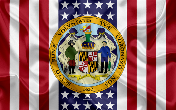 Maryland, estados UNIDOS, 4k, el estado Americano, Sello de Maryland, de seda textura, estados de los estados unidos, el emblema, los estados sello de la bandera Americana