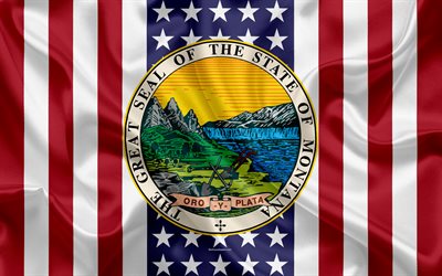 Montana, EUA, 4k, Estado americano, Selo de Montana, textura de seda, NOS estados americanos, emblema, estados selo, Bandeira americana