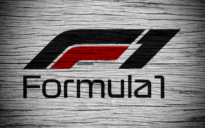 Formule 1, 4k, nouveau logo, F1 nouveau logo, F1, blanc, fond d&#39;&#233;cran, une texture de bois, de Formule 1 en 2018, le nouveau logo de la f1