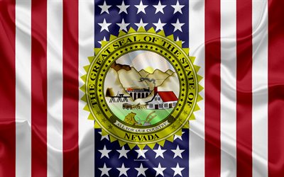 Nevada, ipek doku, ABD, amblem Nevada, 4k, Amerikan Devlet M&#252;hr&#252;, m&#252;h&#252;r, bayrak, Amerika Birleşik Devletleri